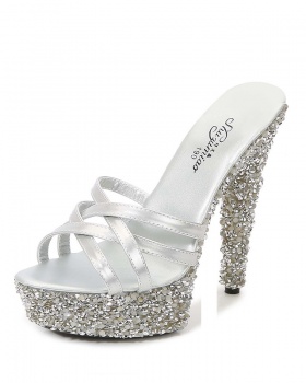 Rhinestone steel slippers thick high-heeled shoes