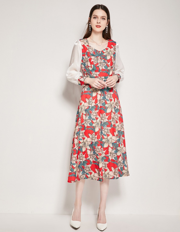 Pinched waist France style printing fashion dress