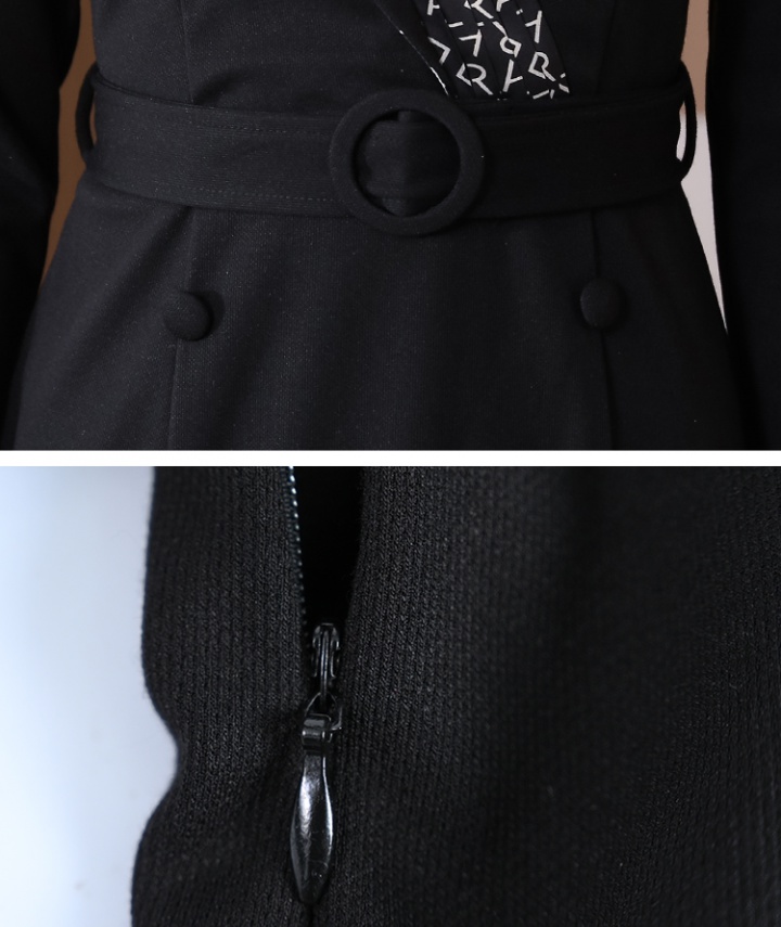Black long V-neck temperament dress for women