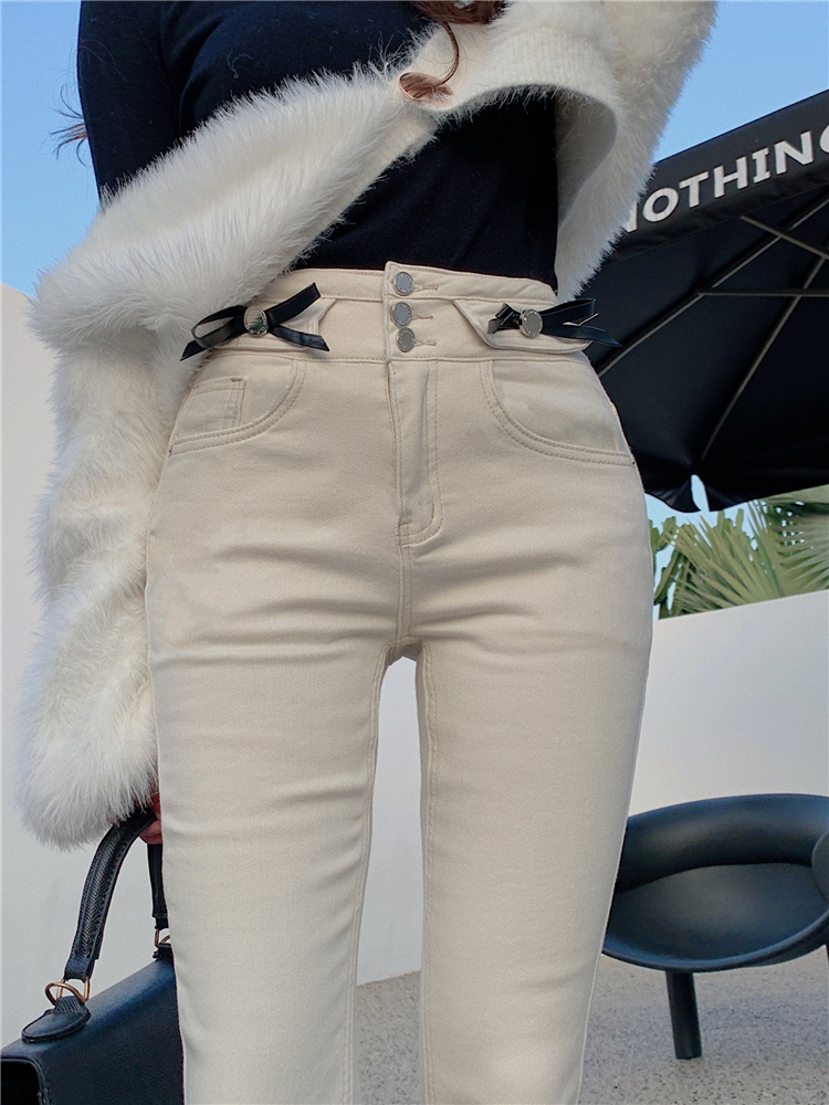 Korean style fleece autumn jeans high waist slim pencil pants