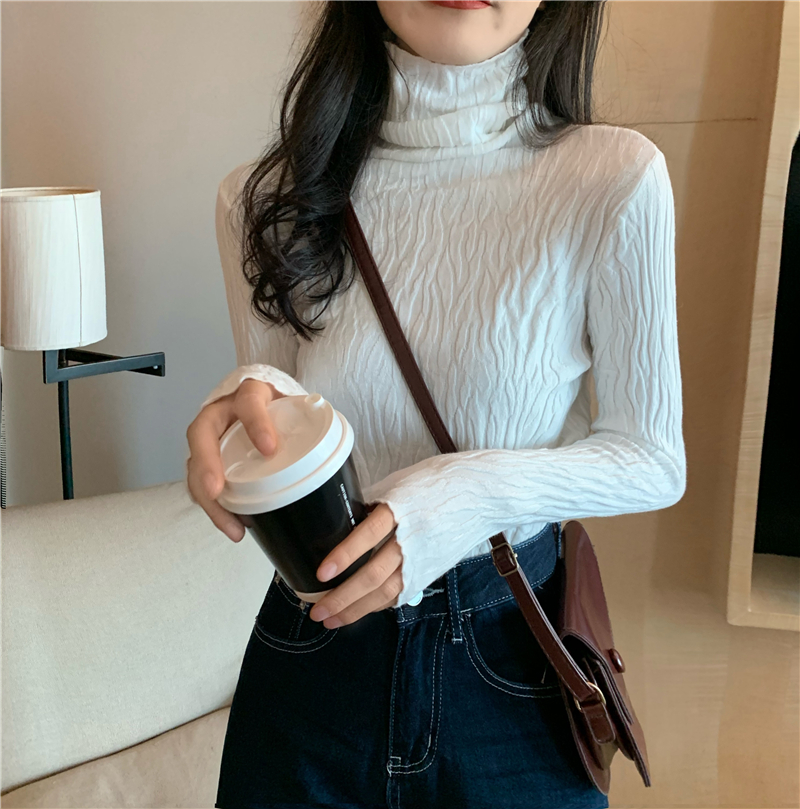 Retro high collar fold slim special thick sweater