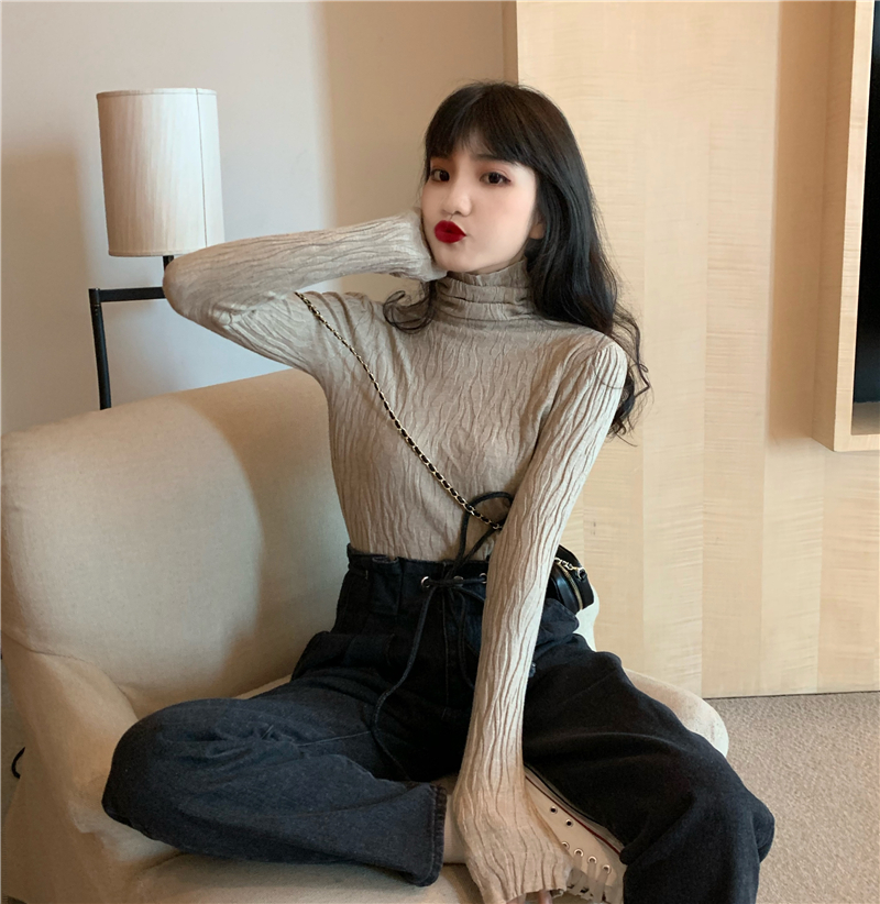 Retro high collar fold slim special thick sweater