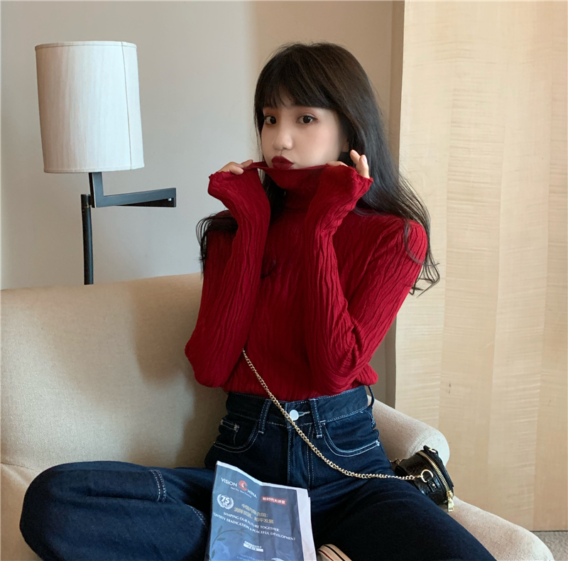 Retro high collar fold slim special thick sweater