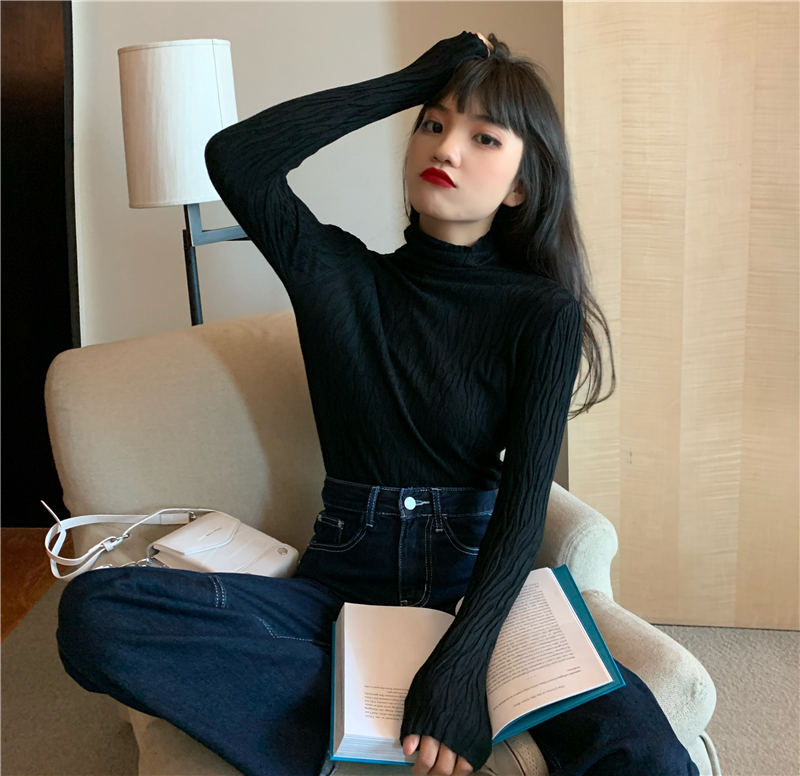 Retro high collar fold slim special thick sweater