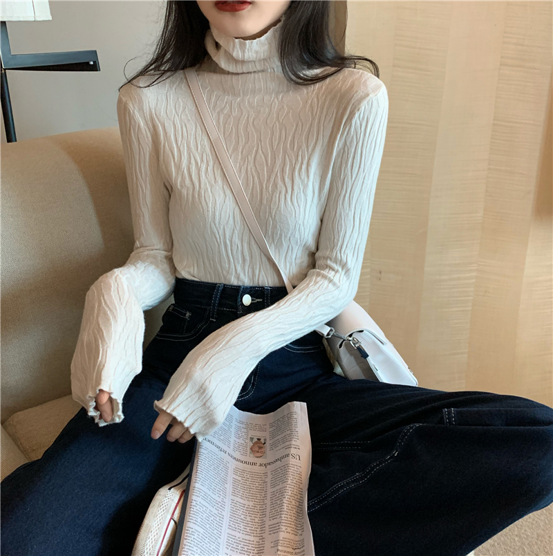 Retro high collar fold slim special thick sweater