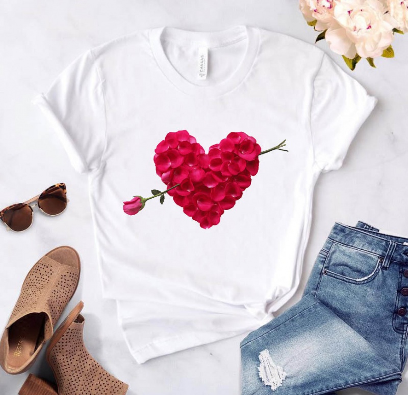 Short sleeve couples tops printing rose T-shirt