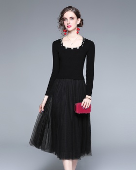 Splice bottoming knitted sweater slim black sweater dress