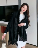 Knitwear fur collar cloak ladies temperament coat