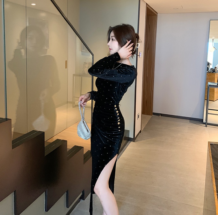 Autumn and winter velvet dress sexy long dress