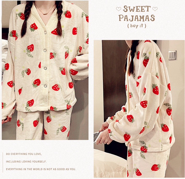 Simple coral velvet pajamas 2pcs set for women