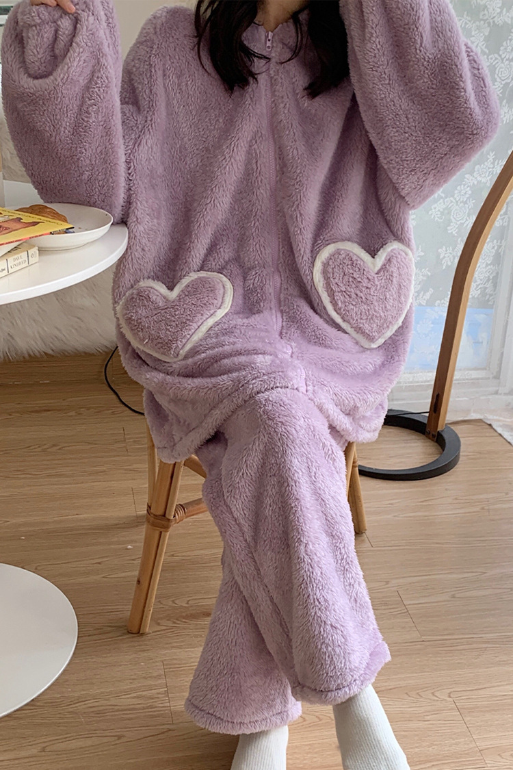 Thermal pajamas Korean style cardigan 2pcs set for women