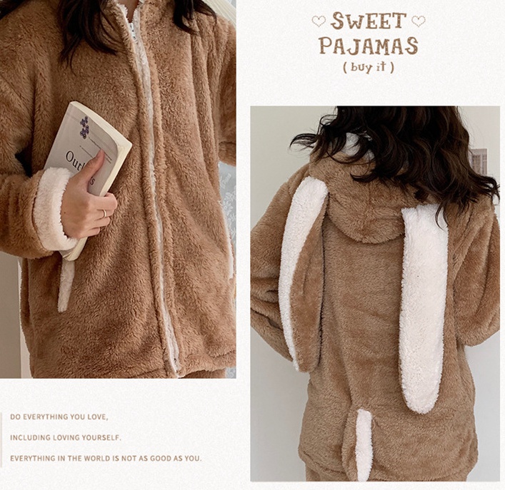 Thermal pajamas Korean style cardigan 2pcs set for women