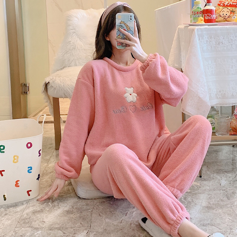 Long sleeve thermal pants thick pajamas a set for women