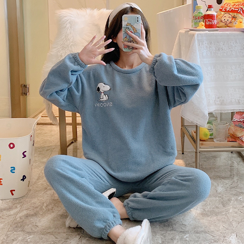 Long sleeve thermal pants thick pajamas a set for women