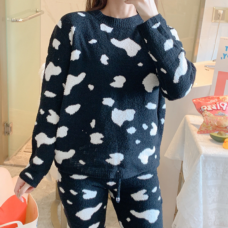 Thermal homewear pajamas thick plush cardigan 2pcs set