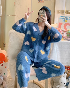 Wears outside pattern autumn and winter heart pajamas a set