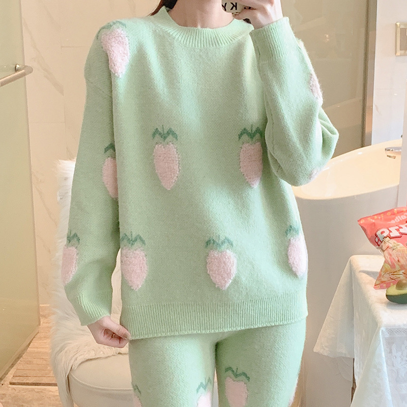 Thermal coral velvet sweet lovely pajamas a set for women