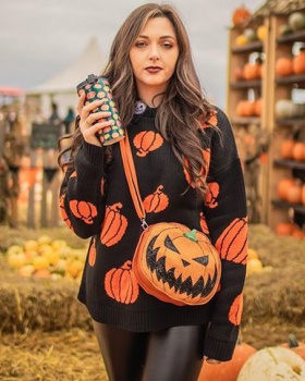 Autumn and winter Casual halloween pumpkin sweater for women