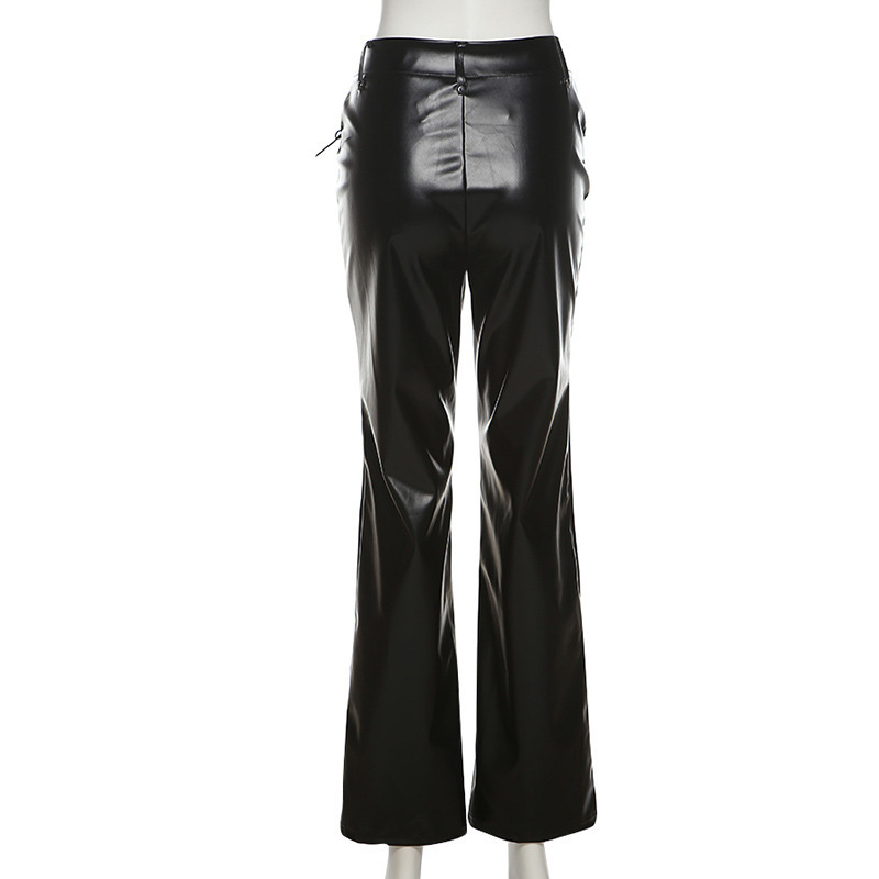 High waist European style fashion slim leather pants for women