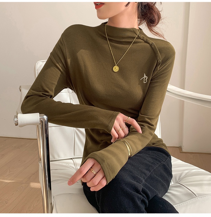 Embroidery T-shirt sueding bottoming shirt for women