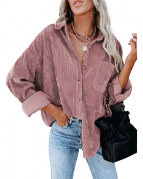 Corduroy autumn and winter buckle loose shirt
