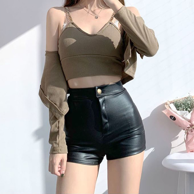 Package hip sexy leather pants tight leather short pants