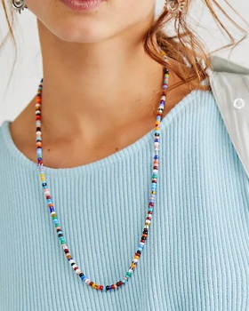 Colors double pearl Bohemian style chain long mashup necklace
