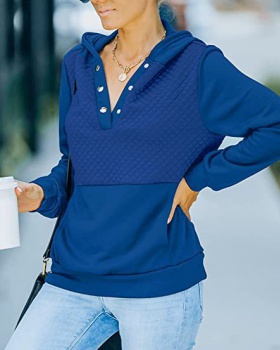 Pullover pocket hooded buckle splice hoodie for women