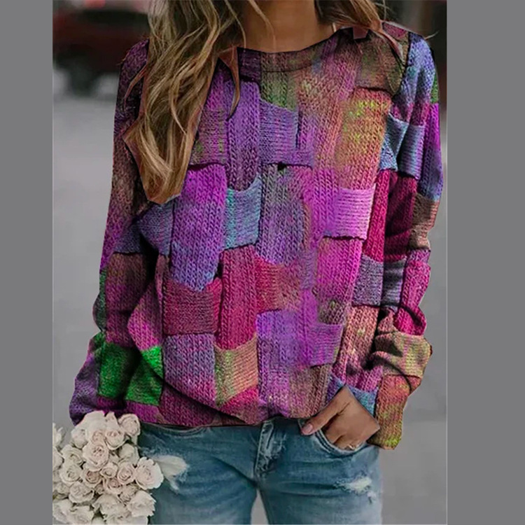 Casual loose mixed color autumn round neck sweater