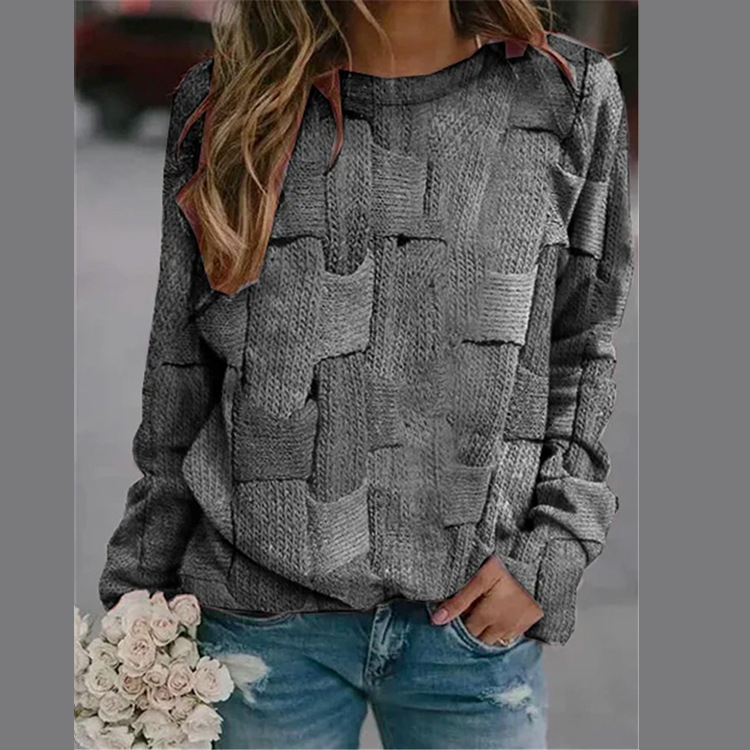 Casual loose mixed color autumn round neck sweater