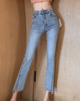 Temperament split jeans washed high waist trousers