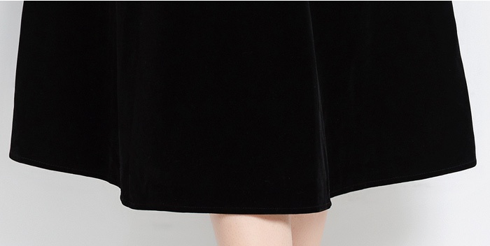 European style black with belt velvet big skirt dress for women