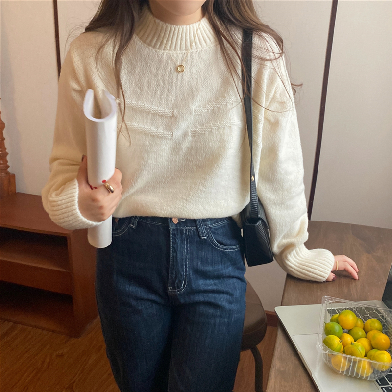 Knitted pullover round neck Korean style sweater