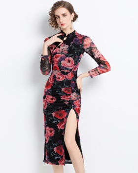 Split European style cheongsam slim dress for women