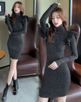 High collar dress knitted sweater dress for women