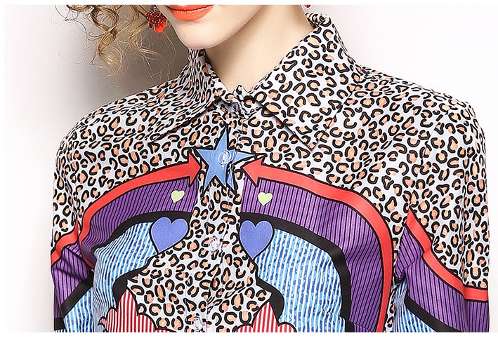 European style printing personality fashion lapel slim shirt