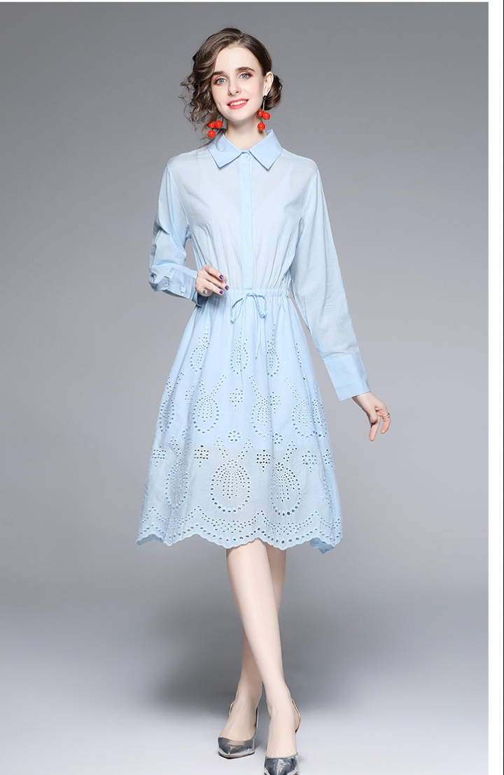 Hollow embroidery long sleeve autumn and winter dress