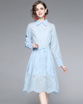 Hollow embroidery long sleeve autumn and winter dress