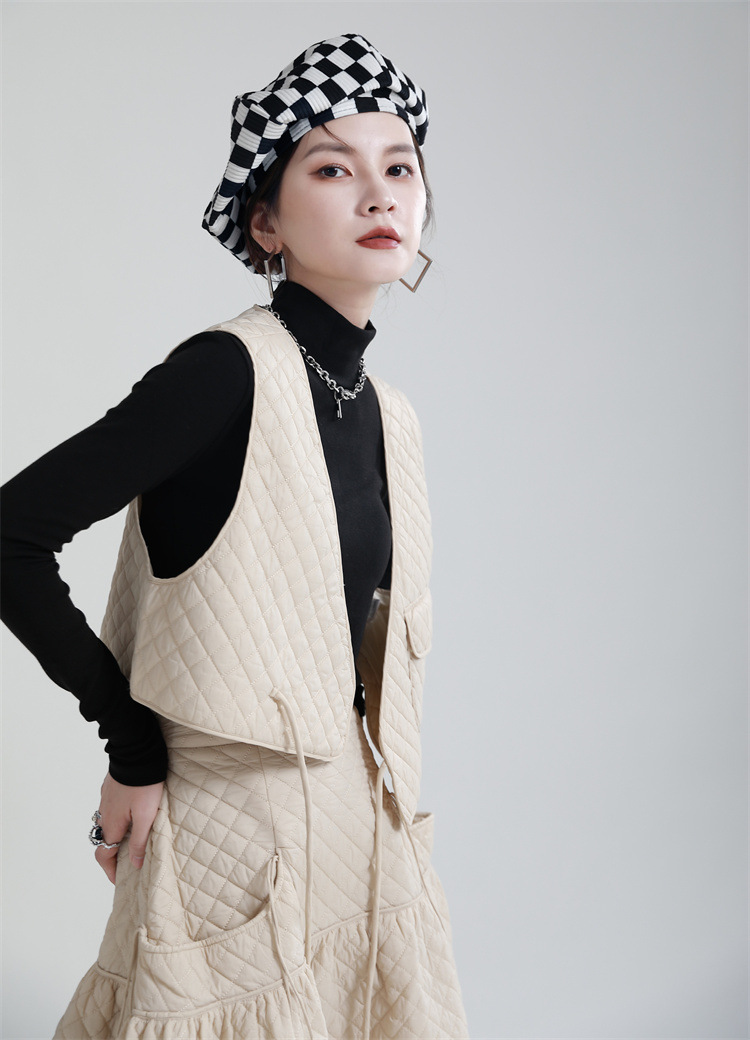 Simple frenum cotton coat quilted short waistcoat for women