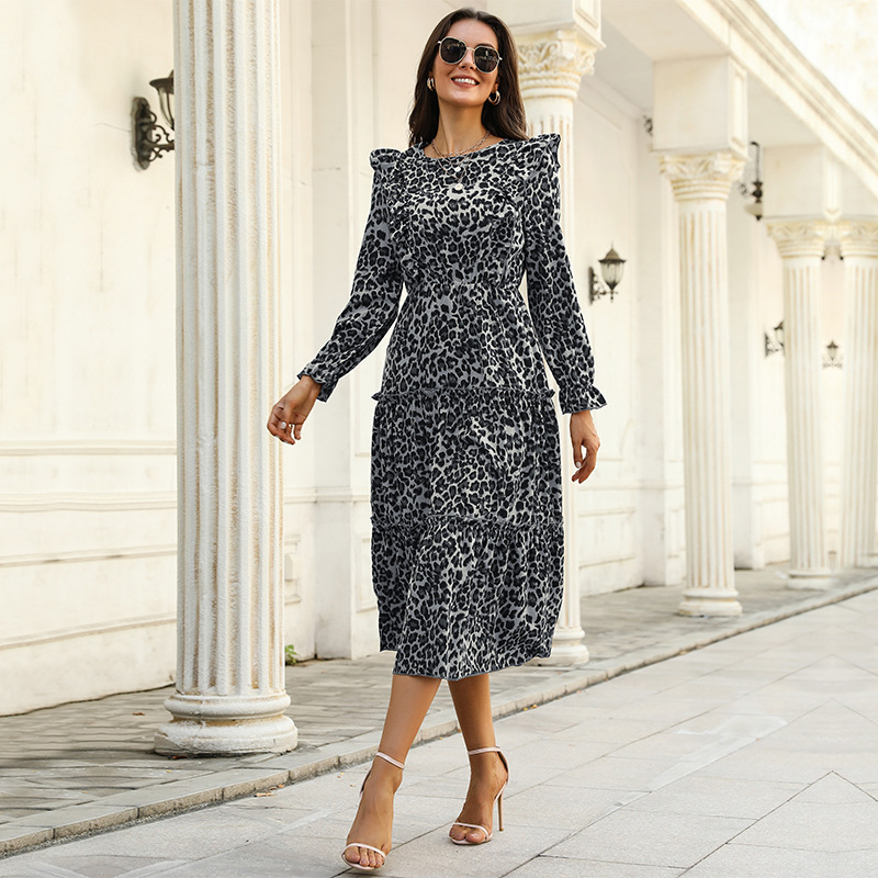 Leopard autumn long long sleeve dress for women