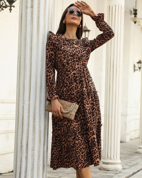 Leopard autumn long long sleeve dress for women
