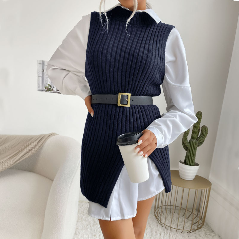 Autumn and winter pure sweater long split vest for women