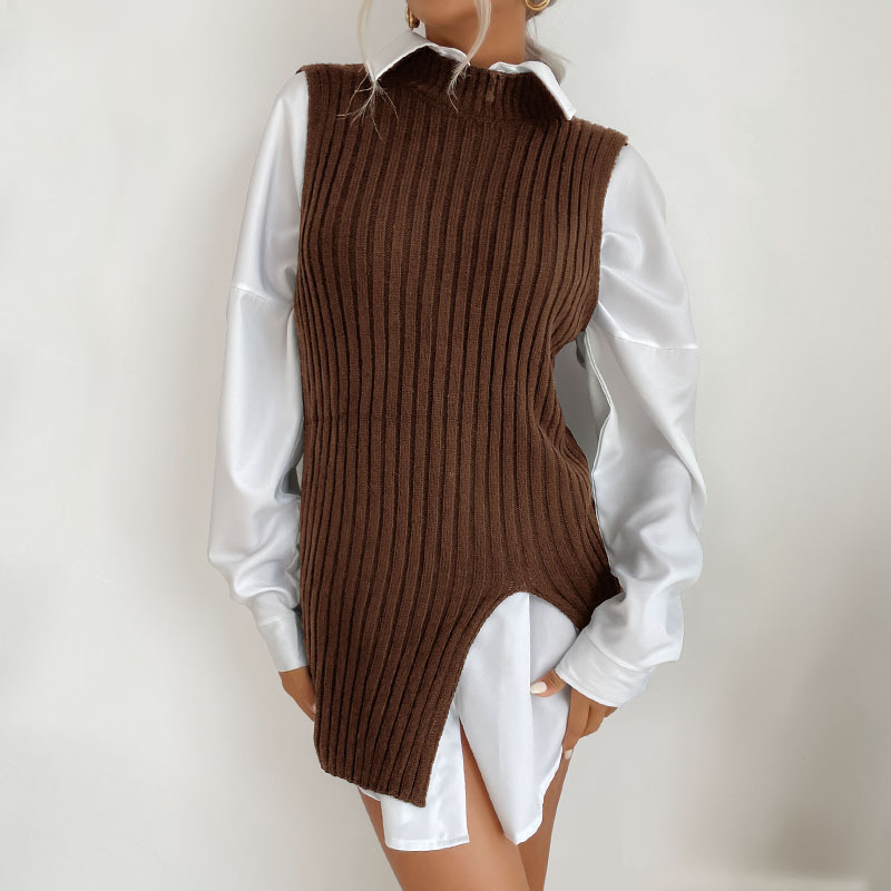 Autumn and winter pure sweater long split vest for women
