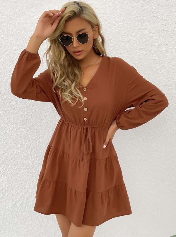 Buckles decoration pure autumn pullover dress