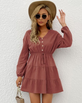 Buckles decoration pure autumn pullover dress