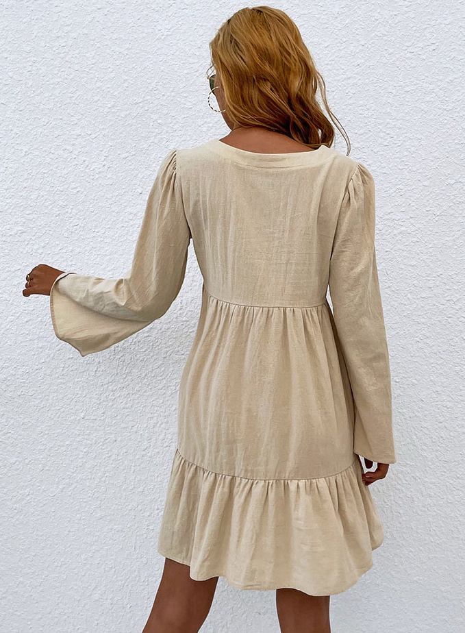 V-neck autumn trumpet sleeves dress for women