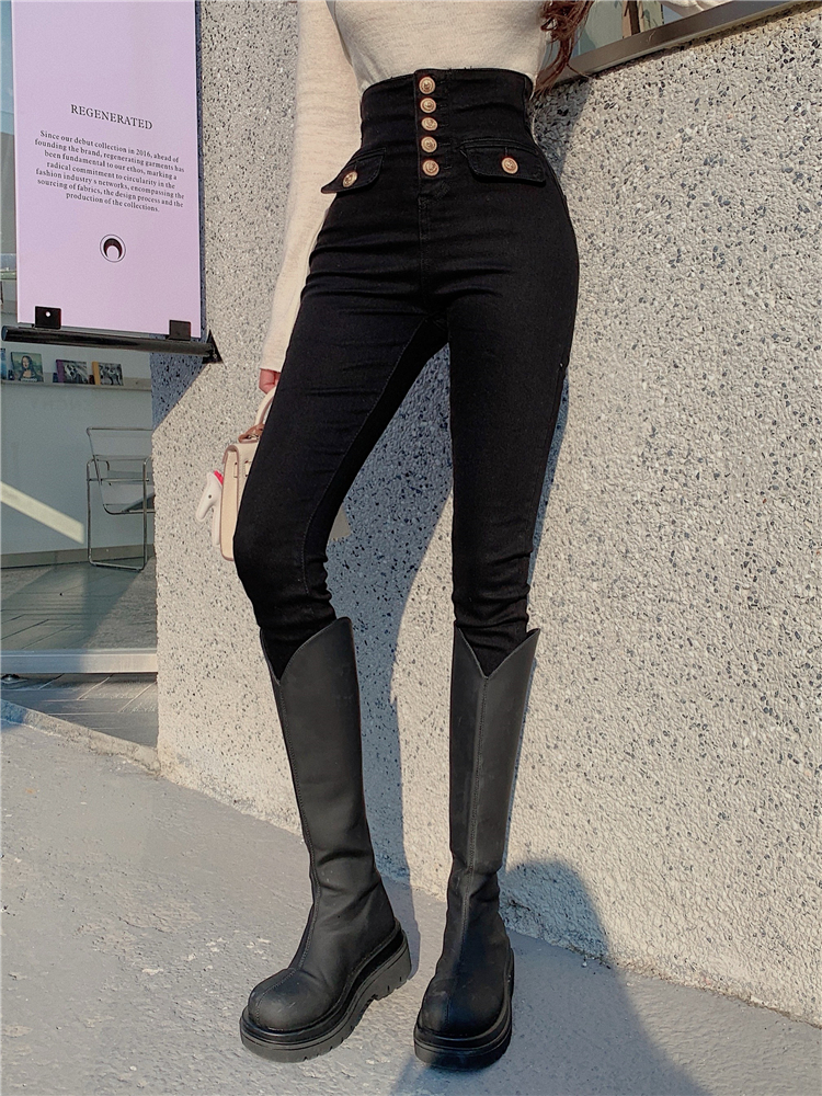 Slim feet autumn and winter personality tight jeans for women