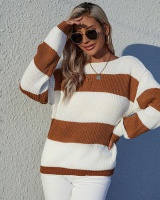 Mixed colors round neck loose pullover autumn sweater