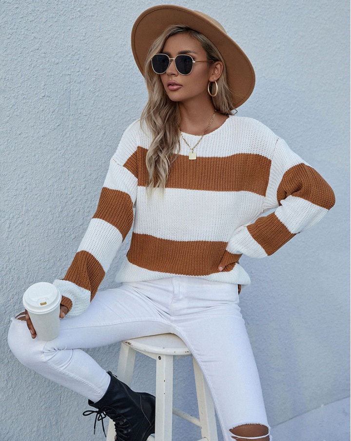 Mixed colors round neck loose pullover autumn sweater