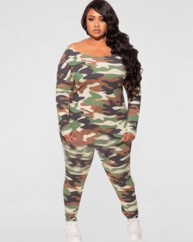 Large yard Casual camouflage long pants 2pcs set
